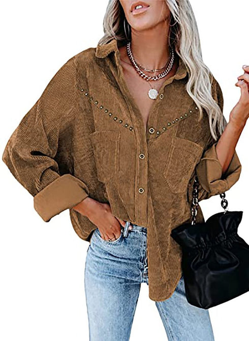 Corduroy Long Sleeve Buckle Shirt Jacket Top